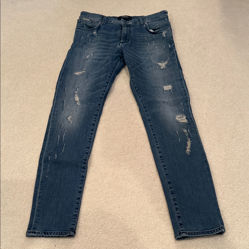 Represent England Men's Blue Distressed Jeans Size: 32